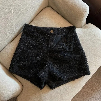 2023 Ropa De Mujer Pantaloni scurți cu tunică neagră pentru femei, pantaloni de tweed cu talie înaltă, pantaloni vintage, pantaloni noi, pantaloni cortos gros