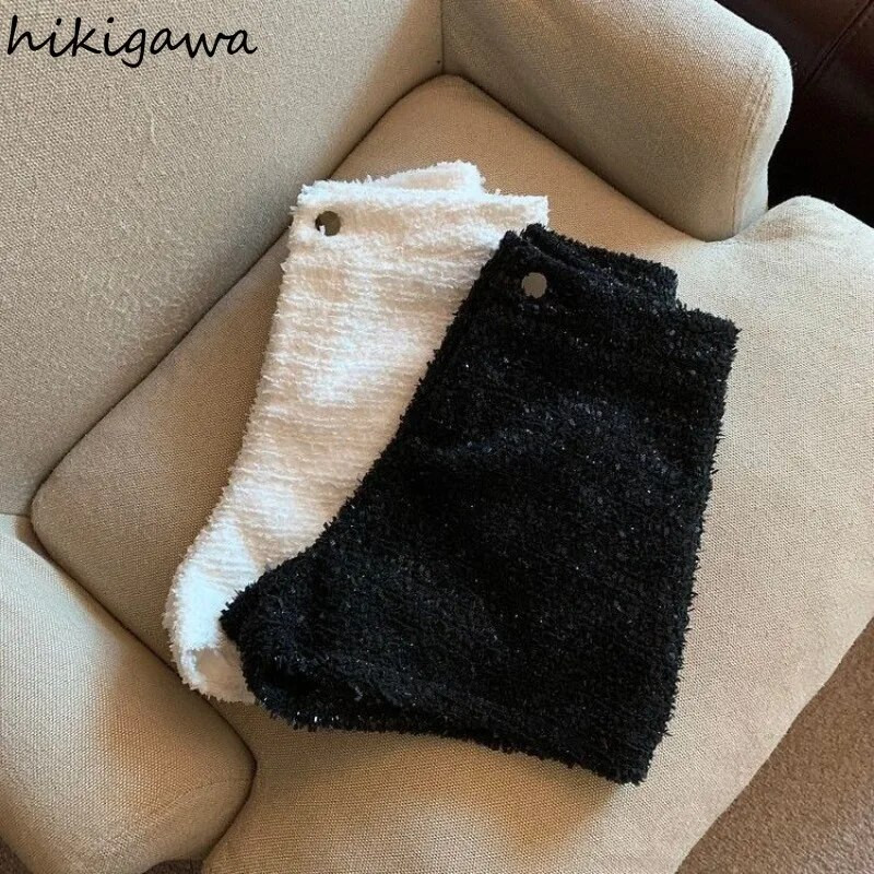 2023 m. Ropa De Mujer juodi tunikiniai šortai moterims aukštu juosmeniu Tvido mados vintažinės kelnės Naujos apatinės storos Pantalones Cortos