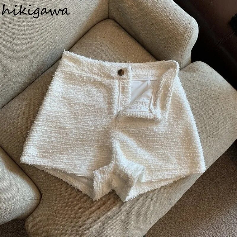 2023 m. Ropa De Mujer juodi tunikiniai šortai moterims aukštu juosmeniu Tvido mados vintažinės kelnės Naujos apatinės storos Pantalones Cortos