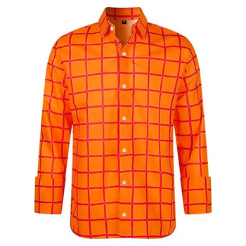 2024 Пролет Есен Едноцветни карирани мъжки ризи 3d щампи Риза с дълъг ръкав за мъже Ежедневна празнична риза с копчета с дълъг ръкав Мъжки топове