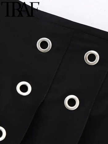 TRAF Y2K Μαύρες γυναικείες σορτς φούστες 2023 Φθινοπωρινές ασύμμετρες πλισέ μύτες Ψηλόμεσες φούστες με φερμουάρ Γυναικείο κοντό παντελόνι