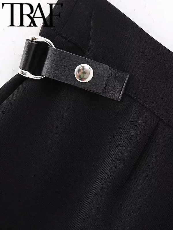 TRAF Y2K juodi moteriški šortai, sijonai, 2023 m. rudens, asimetrinės klostuotos kilpos, užtrauktukas aukštu juosmeniu, moteriškos trumpos kelnės