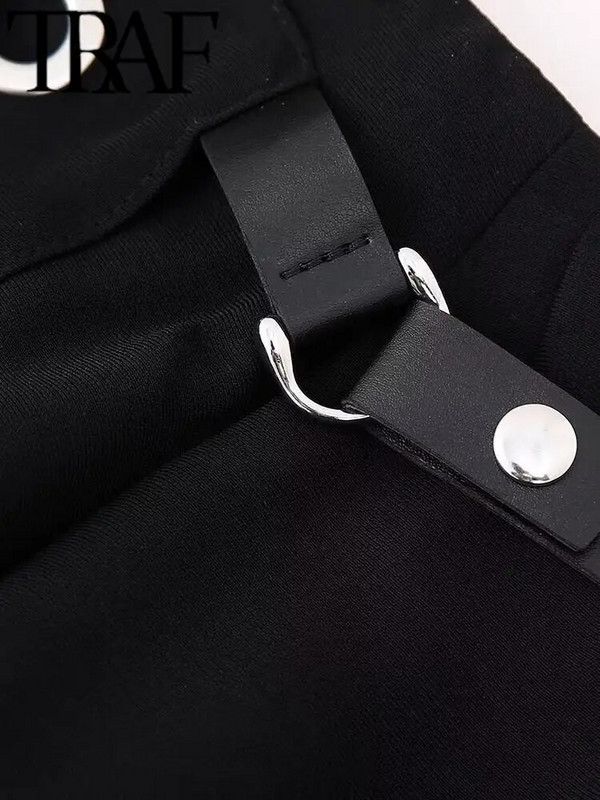 TRAF Y2K juodi moteriški šortai, sijonai, 2023 m. rudens, asimetrinės klostuotos kilpos, užtrauktukas aukštu juosmeniu, moteriškos trumpos kelnės