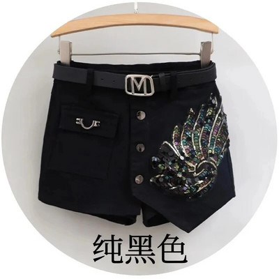 Fusta scurtă din denim de modă cu paiete femei primăvară/vară 2023 nou coreeană cu talie înaltă subțire, neregulată, sexy, pantaloni caldi alb negru casual