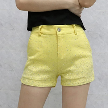 Hot Diamond Denim Shorts за дамско улично облекло Пролет Есен 2024 г. Нови тънки къси панталони с еластична висока талия Ежедневни къси панталони за жени
