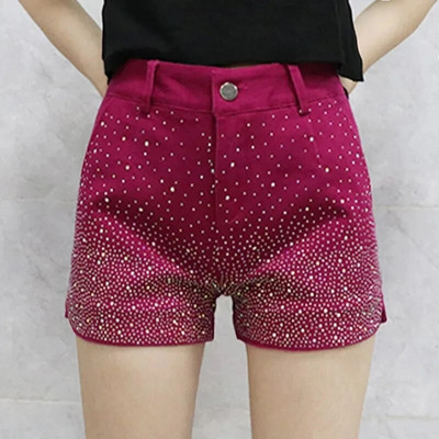 Pantaloni scurți din blugi cu diamante fierbinți pentru îmbrăcăminte de stradă pentru femei, primăvară, toamnă 2024, pantaloni scurti elastici cu talie înaltă, pantaloni scurti casual pentru femei