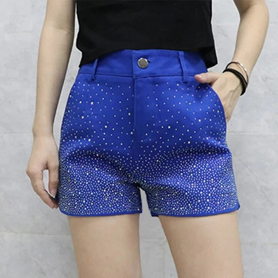 Pantaloni scurți din blugi cu diamante fierbinți pentru îmbrăcăminte de stradă pentru femei, primăvară, toamnă 2024, pantaloni scurti elastici cu talie înaltă, pantaloni scurti casual pentru femei