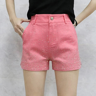 Pantaloni scurți din blugi cu diamante fierbinți pentru îmbrăcăminte de stradă pentru femei, primăvară, toamnă 2024, pantaloni scurti elastici cu talie înaltă, pantaloni scurti casual pentru femei