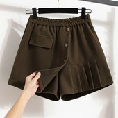 Plus Size Pantaloni neregulați plisați Fusta Toamnă Iarnă Talie elastică Largi Solid A-line Pantaloni scurți Vintage Casual Îmbrăcăminte pentru femei