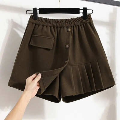 Plus Size Pantaloni neregulați plisați Fusta Toamnă Iarnă Talie elastică Largi Solid A-line Pantaloni scurți Vintage Casual Îmbrăcăminte pentru femei