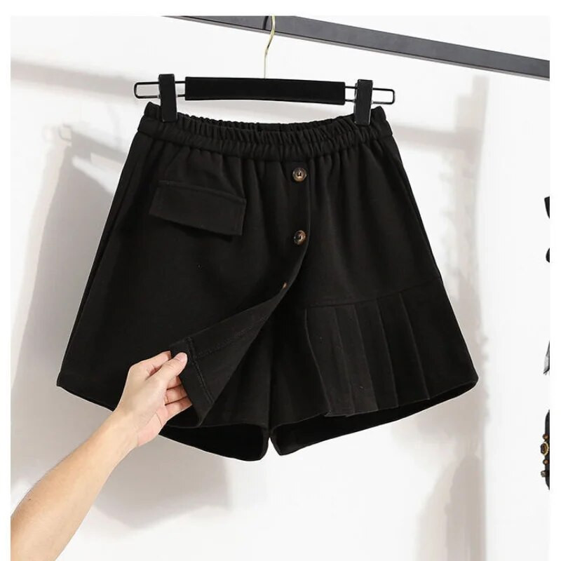 Didelio dydžio naujos netaisyklingos klostuotos kelnės sijonas rudeninis žieminis elastingas juosmuo Laisvas tvirtas A formos šortai Vintažiniai laisvalaikio moteriški drabužiai