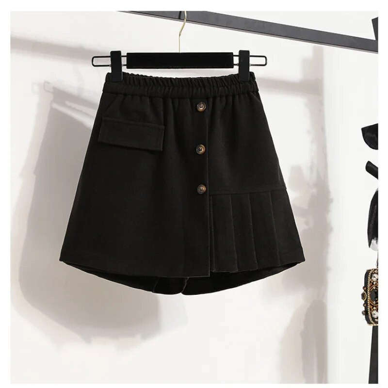 Didelio dydžio naujos netaisyklingos klostuotos kelnės sijonas rudeninis žieminis elastingas juosmuo Laisvas tvirtas A formos šortai Vintažiniai laisvalaikio moteriški drabužiai
