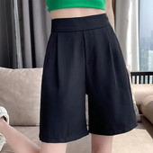 Pantaloni scurți de vară pentru femei Pantaloni scurți pentru femei cu talie înaltă, elastici, în formă de A, pantaloni drepți, casual, subțiri, până la genunchi