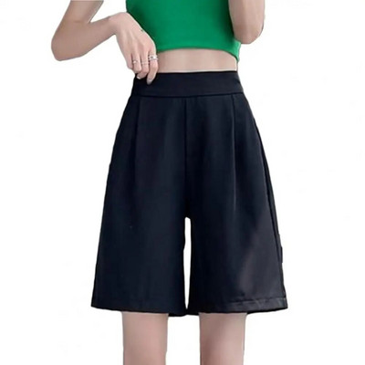 Pantaloni scurți de vară pentru femei Pantaloni scurți pentru femei cu talie înaltă, elastici, în formă de A, pantaloni drepți, casual, subțiri, până la genunchi