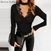 Női kiszélesedő ujjú V nyakú, csipkeszegélyű, kivágott csengő ujjú bordás kötött felső