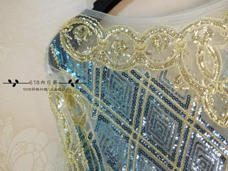 Cakucool Bluză cu mărgele Cămașă pentru femei Topuri din șifon cu mâneci lungi, cu paiete aurii, pulover din dantelă, înfrumusețat sexy, Bluze de primăvară Cămașă de top