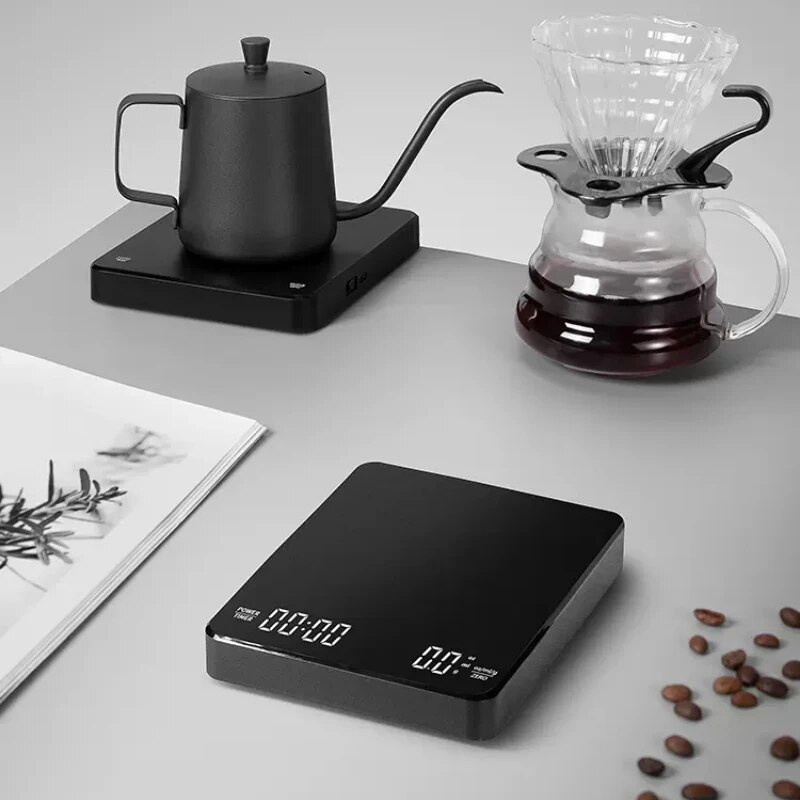 Integruotos baterijos įkrovimo elektroninės svarstyklės automatinis laikmatis užpylimas ant espreso kavos Smart Reckon By Time virtuvės kepimo svarstyklės 3 kg 0,1 g
