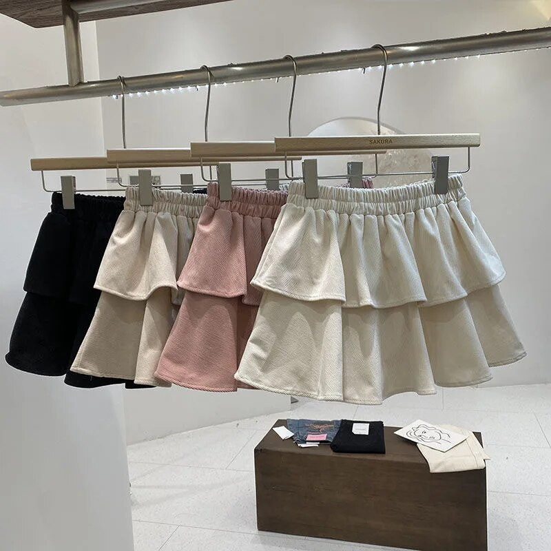 Mergaičių velvetinis sijonas vaikiškas sijonas paaugliams trumpa suknelė 2024 m. pavasario ruduo nuo 2 iki 14 metų vaikiška kieta rutulinė korėjietiško stiliaus suknelė