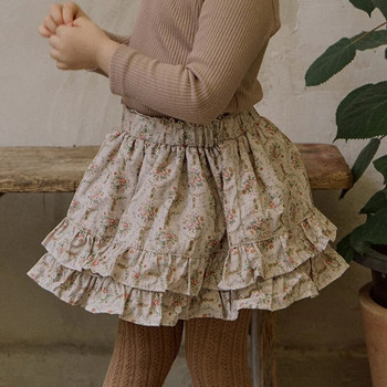 Пола 2023 Есен Ново корейско детско облекло Момиче Ретро шарка Печат Свободна сладка корейска атрактивна еластична талия