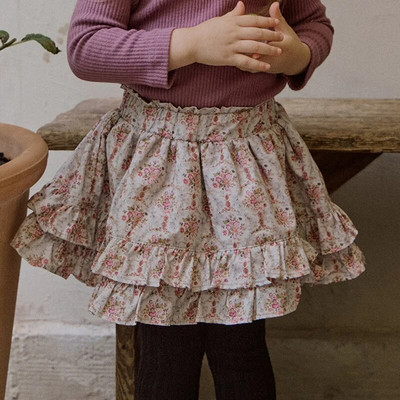 Пола 2023 Есен Ново корейско детско облекло Момиче Ретро шарка Печат Свободна сладка корейска атрактивна еластична талия