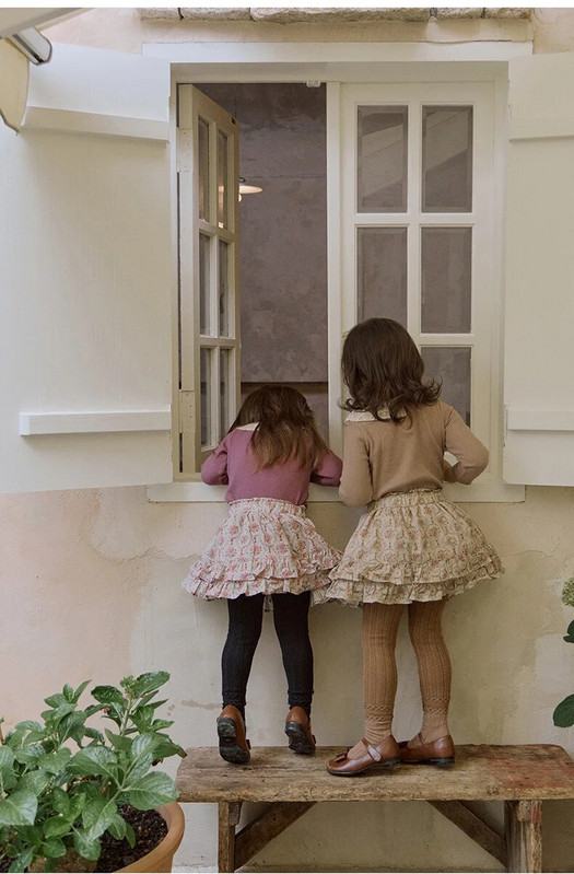 Suknja, jesen 2023., nova korejska dječja odjeća za djevojčice s retro uzorkom, opuštena, slatka korejska, atraktivan elastični struk