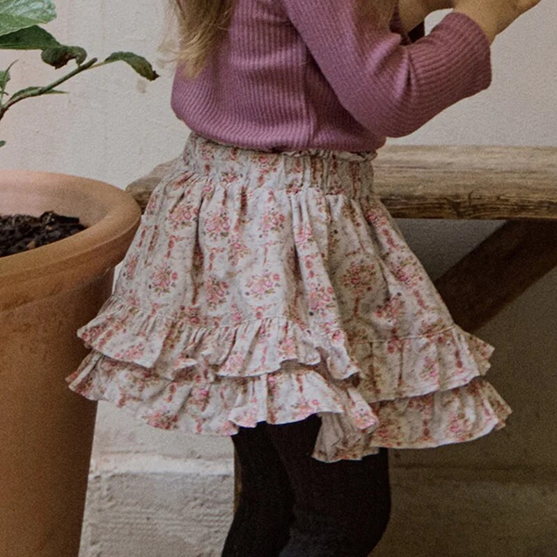 Suknja, jesen 2023., nova korejska dječja odjeća za djevojčice s retro uzorkom, opuštena, slatka korejska, atraktivan elastični struk