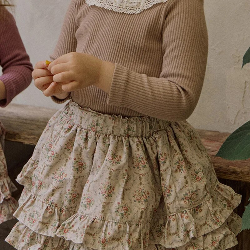 Suknja, jesen 2023., nova korejska dječja odjeća za djevojčice s retro uzorkom, opuštena, slatka korejska, atraktivan elastični struk