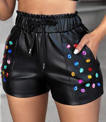 Μόδα γυναικεία σορτς Casual πολύχρωμα δερμάτινα σορτς PU Y2K Streetwear Νέο ψηλόμεσο γυναικείο κοντό παντελόνι 2024