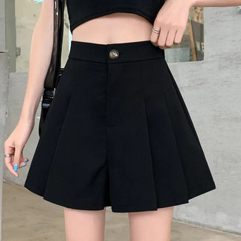 2023 Модни офис дамски едноцветни елегантни ежедневни дамски летни тънки гънки Къси панталони с висока талия Поли Корейски големи 5XL