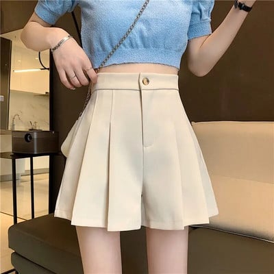 2023 Moda Birou Doamnelor Culoare Solidă Elegantă Casual Femei Vară Pliuri subțiri Pantaloni scurți cu talie înaltă Fuste Coreeană Supradimensionate 5XL