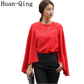 Bluză din șifon de pelerina de birou pentru femei, toamnă, vintage, cu gâtul în formă de roșu, alb, bluze sexy, pelerina fără mâneci, șal, cămăși Topuri haine