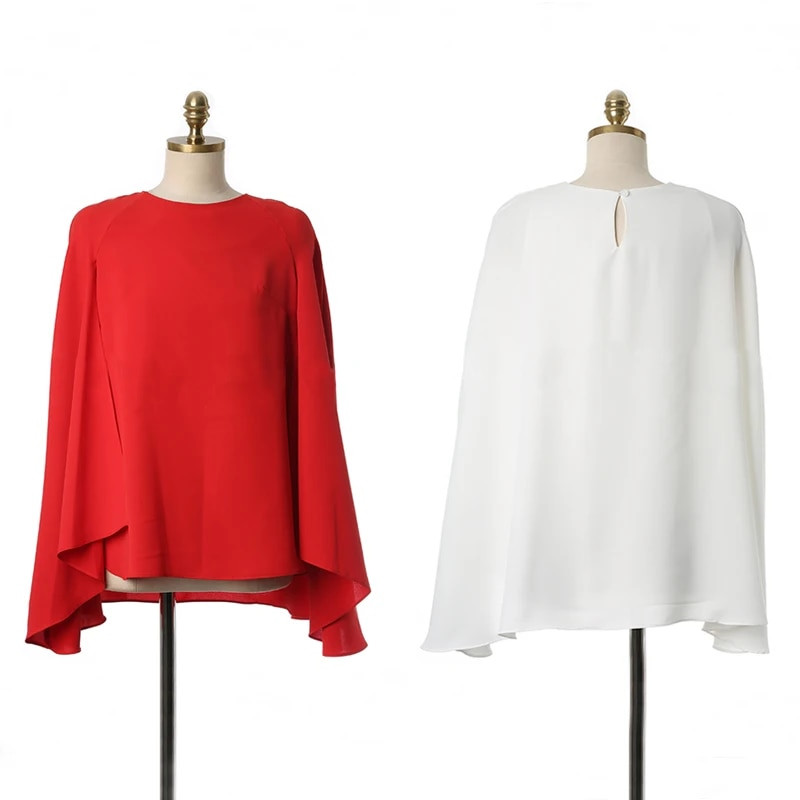 Bluză din șifon de pelerina de birou pentru femei, toamnă, vintage, cu gâtul în formă de roșu, alb, bluze sexy, pelerina fără mâneci, șal, cămăși Topuri haine