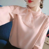 Μακρυμάνικο OL Office Γυναικείο πουκάμισο Μπλούζα Blusas Γυναικείες μπλούζες και μπλούζες Πουκάμισα σιφόν Παπιγιόν Lady Top Plus Size