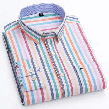 Размер M~7XL 100% чист памук Оксфорд Мъжки карирани ризи на райета Мъжки ежедневни висококачествени ризи с дълъг ръкав за мъже Риза с копчета