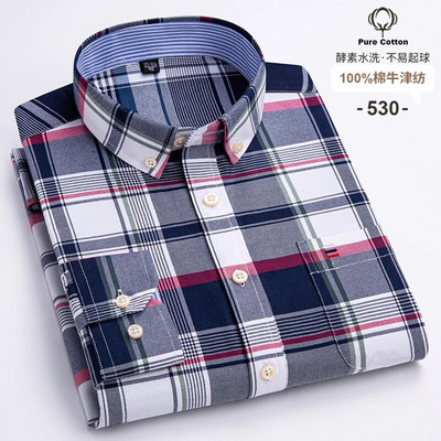 Mărimea M ~ 7XL 100% bumbac pur Oxford Cămăși pentru bărbați în carouri în dungi Cămașă cu mânecă lungă de înaltă calitate pentru bărbați Cămașă cu nasturi