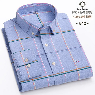 Mărimea M ~ 7XL 100% bumbac pur Oxford Cămăși pentru bărbați în carouri în dungi Cămașă cu mânecă lungă de înaltă calitate pentru bărbați Cămașă cu nasturi