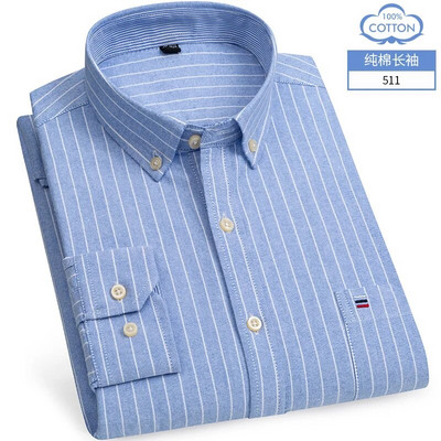 Mărimea M ~ 7XL 100% bumbac pur Oxford Cămăși pentru bărbați în carouri în dungi Cămașă cu mânecă lungă de înaltă calitate pentru bărbați Cămașă cu nasturi