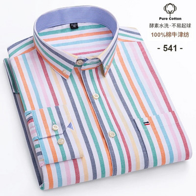 Mărimea M ~ 7XL 100% bumbac pur Oxford Cămăși pentru bărbați în carouri în dungi Cămașă cu mânecă lungă de înaltă calitate pentru bărbați Cămașă cu nasturi