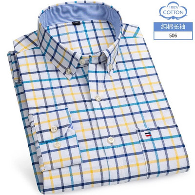Mărimea M ~ 7XL 100% bumbac pur Oxford Cămăși pentru bărbați în carouri în dungi Cămașă cu mânecă lungă de înaltă calitate pentru bărbați Cămașă cu nasturi