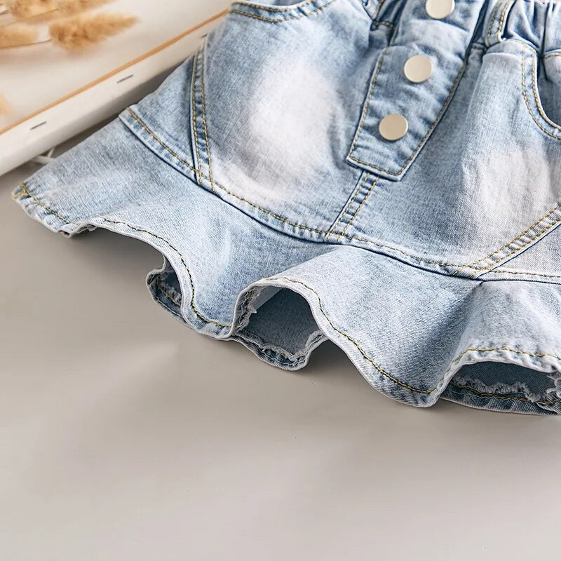 2023 m. vasaros pavasaris, džinsinis sijonas mergaitėms Tutu Madingas sijonas su raukiniais, skirtas vaikams, mergaičių apatiniai drabužiai nuo 2 iki 14 metų