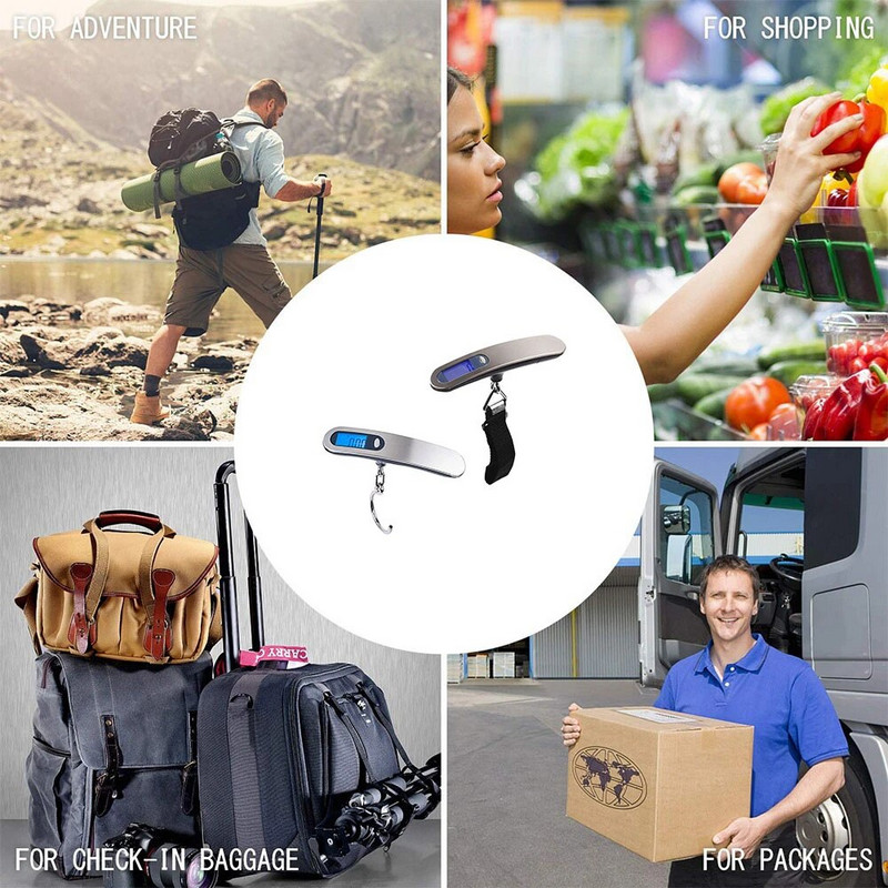 LCD skaitmeninės bagažo svarstyklės 50 kg nešiojamos elektroninės svarstyklės svorio balansas lagaminas kelioninis krepšys pakabinamas plieninio kablio žvejybos svarstyklės