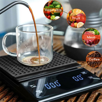 Ζυγαριά USB φόρτισης κουζίνας Ηλεκτρονική ζυγαριά ακριβείας με χρονοδιακόπτη Έξυπνη ψηφιακή ζυγαριά καφέ με ζυγαριά φαγητού 3KG/0,1g
