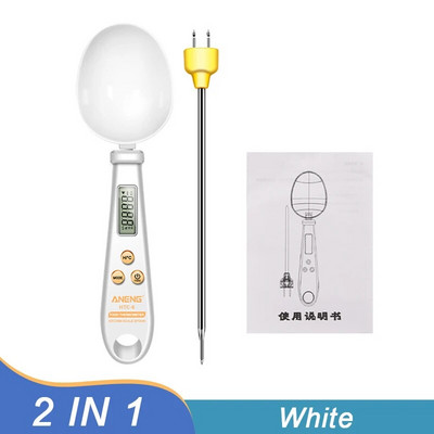 Cantar electronic de bucatarie 2 in 1, LCD, masurare digitala pentru mancare, cantar digital cu lingura, instrument de bucatarie, termometru pentru alimente
