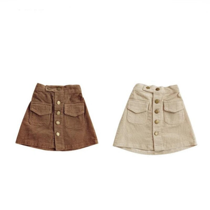 Kūdikių mergaičių velvetinis sijonas vaikams, užsegamas sijonas paaugliams, trumpa suknelė su kišenėmis 2024 m. pavasario rudens vaikiški drabužiai korėjietiško stiliaus