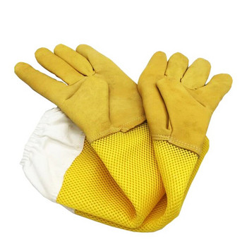 1 ζευγάρι γάντια μέλισσας Προστατευτικά γάντια μελισσοκομίας Goatskin Bee Keeping Vented Μακριά μανίκια μελισσοκομικός εξοπλισμός και εργαλεία