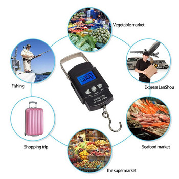 50kg/10g преносима LCD електронна ръчна везна Висяща рибена везна за пътуване със 100cm дълъг прибиращ се измервателен уред