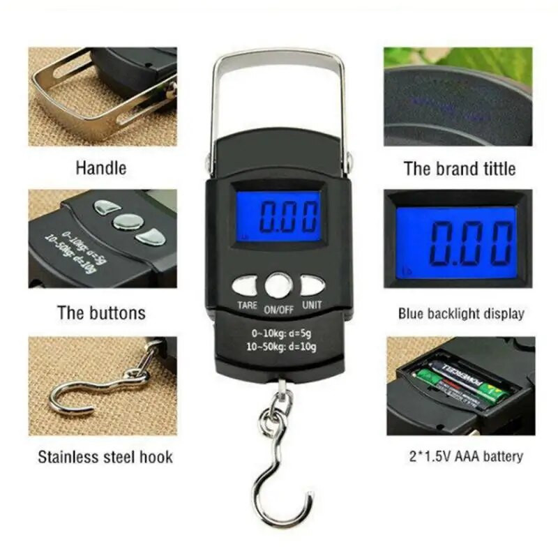 50kg/10g prijenosna LCD elektronička ručna vaga putna viseća riblja vaga s 100 cm dugim uvlačivim mjeračem