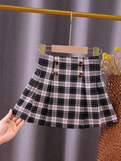 Vaikiški drabužiai Vaikai Pavasaris Vasara F mados languotas sijonas Paauglių mergaičių klostuotas sijonas 2023 Kostiumas 4 5 6 7 8 9 10 11 12 13 14 m.