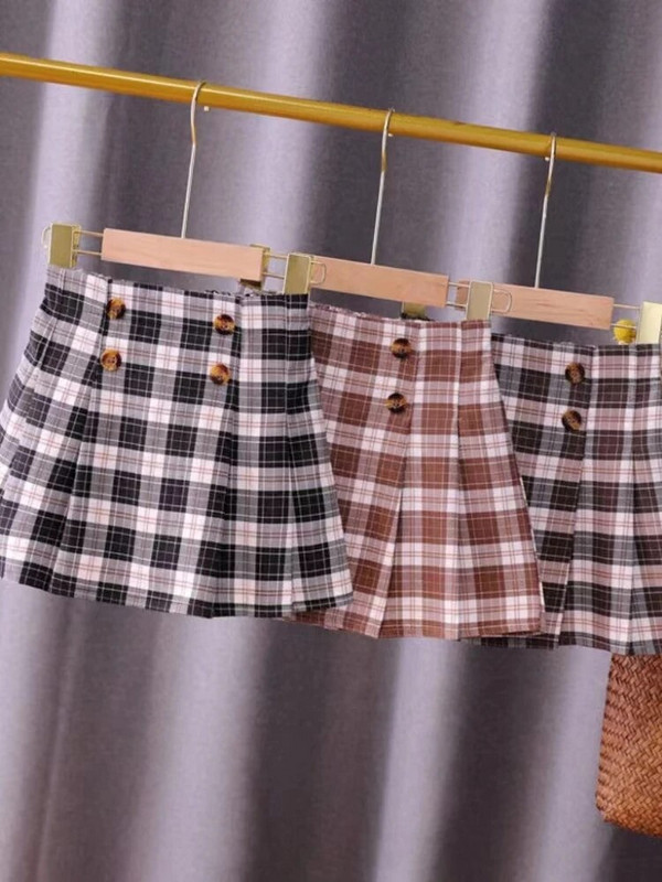 Vaikiški drabužiai Vaikai Pavasaris Vasara F mados languotas sijonas Paauglių mergaičių klostuotas sijonas 2023 Kostiumas 4 5 6 7 8 9 10 11 12 13 14 m.