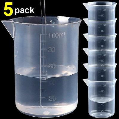 Pahar de măsurat 100 ml, din plastic transparent, pahar de laborator, cești de laborator chimic, rășină, apă, unelte de copt, recipient
